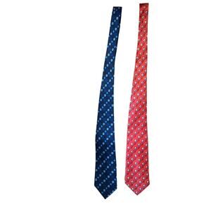 Set 2 Bijoux Terner Genuine Silk Neck Tie Red Blue Printed Career Business Work